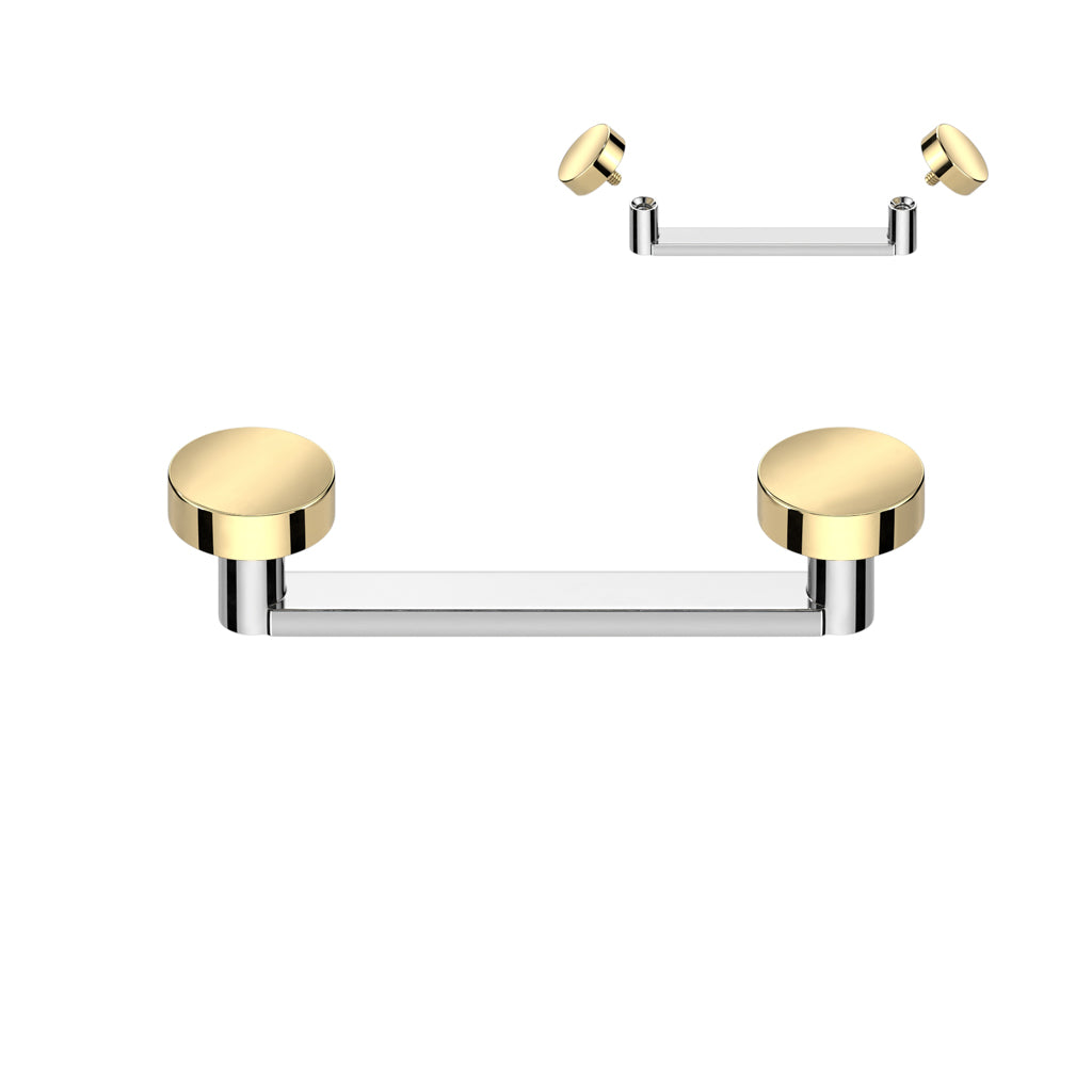 Implant Grade Titanium Internally Threaded Flat Surface Barbell With 2mm Rise and Titanium Flat Round Tops